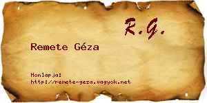 Remete Géza névjegykártya